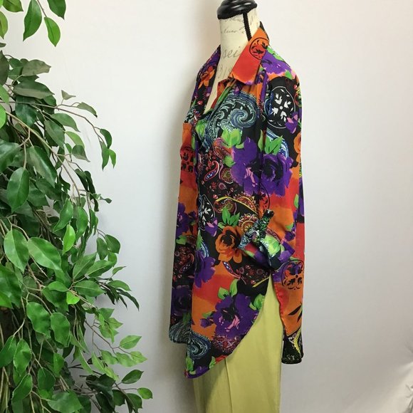 Bright Colored Floral Button Front Top, size M - Picture 1 of 8